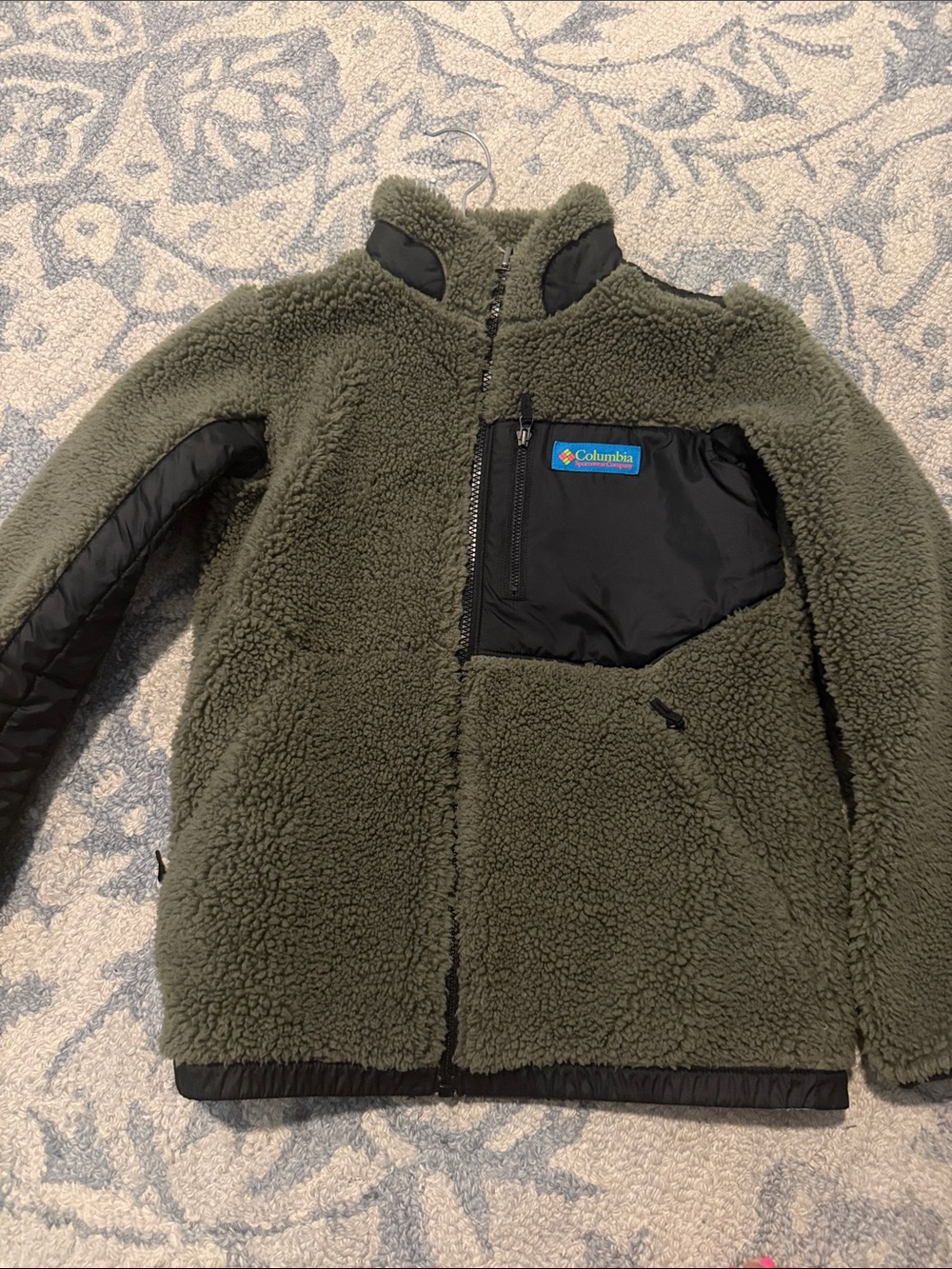 Columbia Kids Olive Green Sherpa Jacket w Black Trim Size Medium